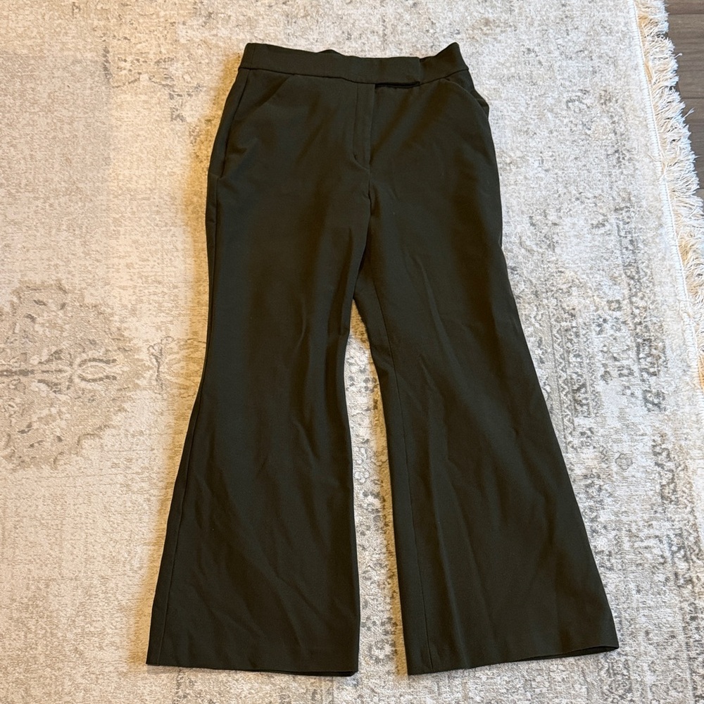 Express olive green Flare super high rise trousers